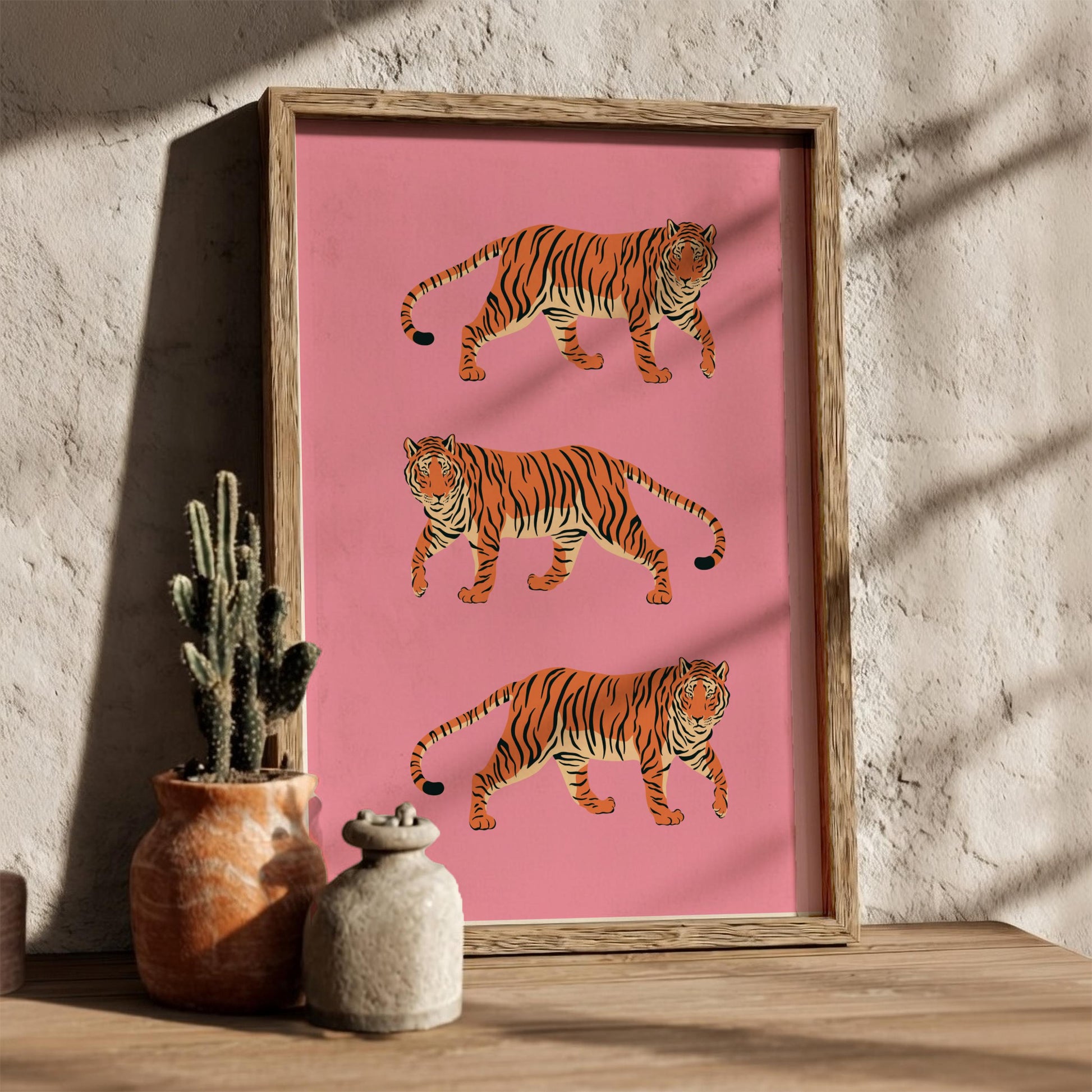 Trio Royale Modern Art - The 3 Tigers in Pink Wall Print