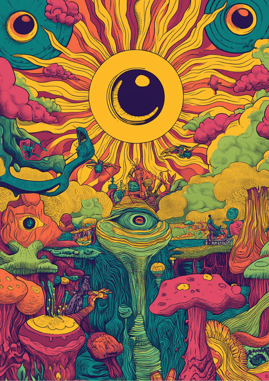 Sunburst Psychedelic Poster – Trippy Wall Art for Colorful Home Decor