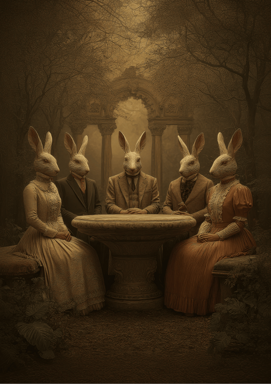 The Rabbit Council – Surreal Gothic Forest Print