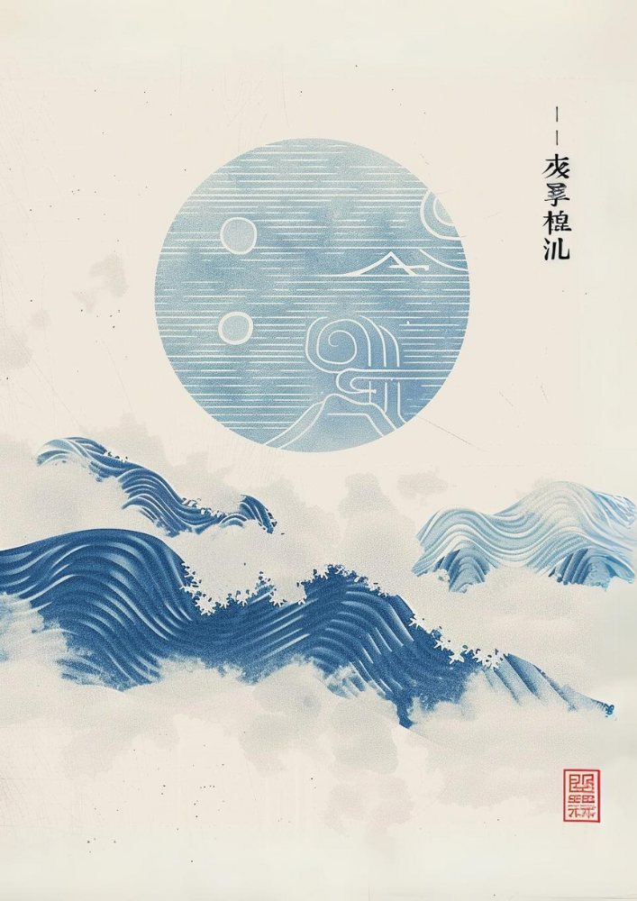 Blue Ocean Wave Woodblock Print, Japanese Woodblock Print