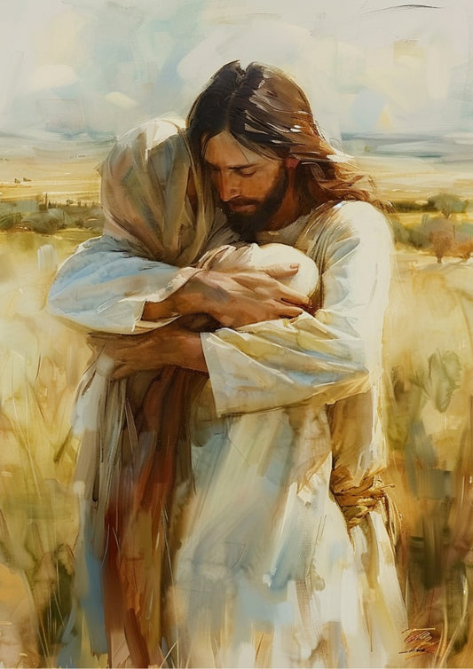 Merciful Jesus Hug, Safe in His Arms - Jesus Christ Drawing