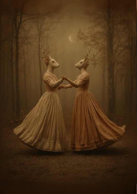 Deer Sisters’ Waltz – Dark Fairytale Forest Print