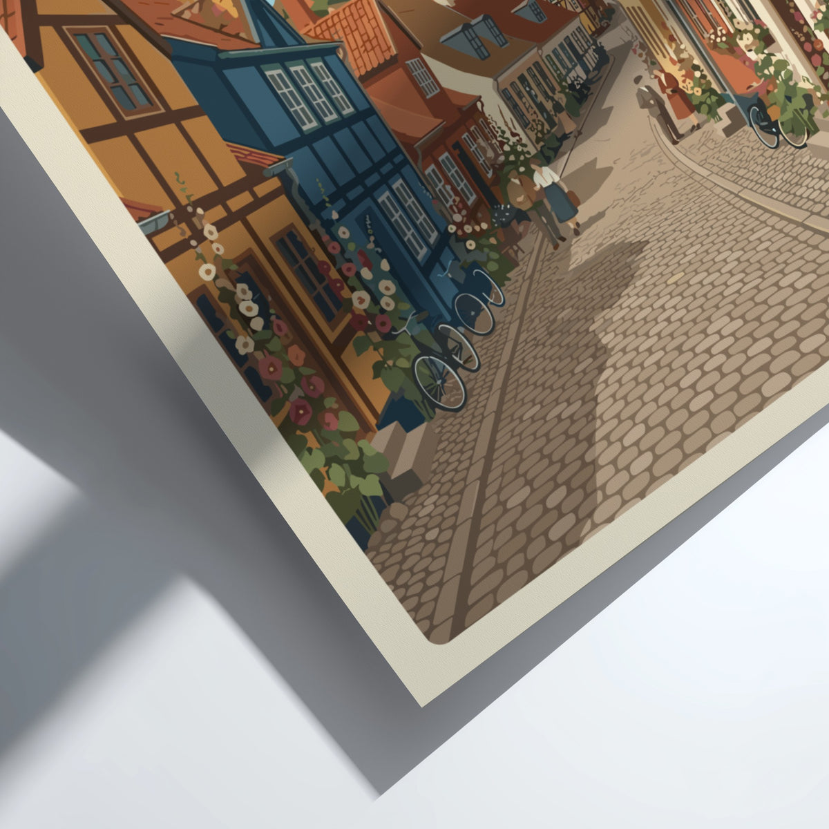 Poster of Ærøskøbing Denmark featuring colorful half-timbered houses on a quiet cobblestone street