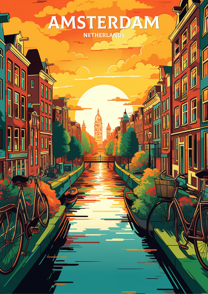 Europe AMSTERDAM TRAVEL POSTER - NETHERLAND ARTWORK