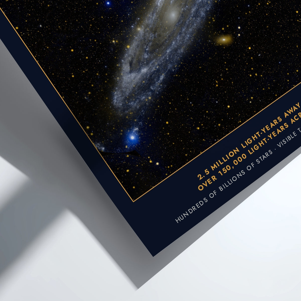 Poster featuring the Andromeda spiral galaxy with text Messier 31 on dark blue background