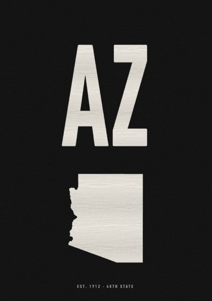 Arizona state poster featuring minimalist design with monochrome colors and bold typography