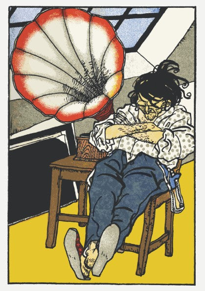Poster of Moriz Jung's "A Beethoven Enthusiast" illustration, featuring a man by a gramophone.