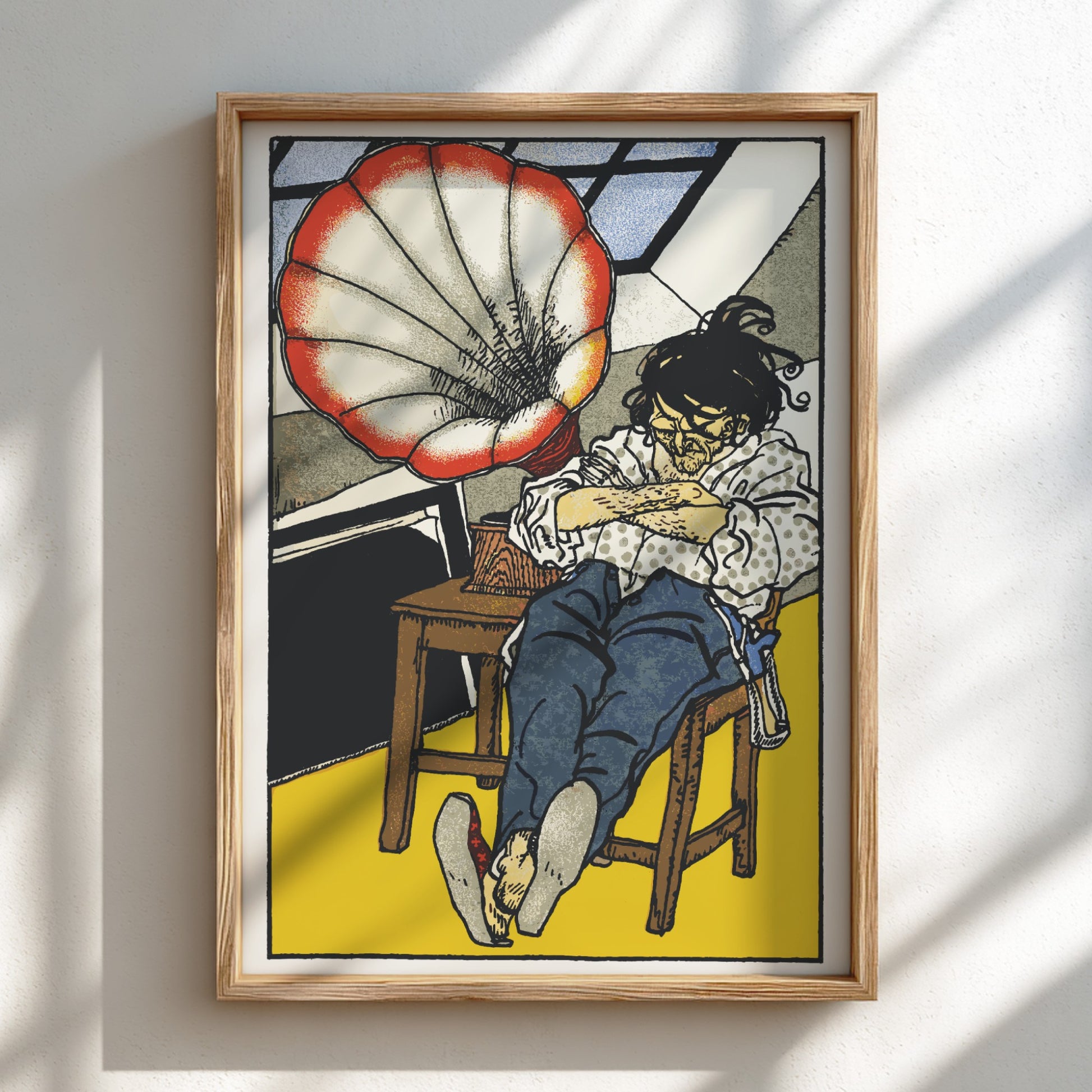 Poster of Moriz Jung's "A Beethoven Enthusiast" illustration, featuring a man by a gramophone.