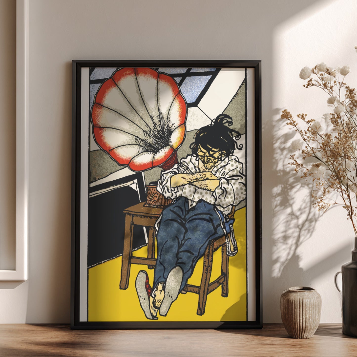 Poster of Moriz Jung's "A Beethoven Enthusiast" illustration, featuring a man by a gramophone.