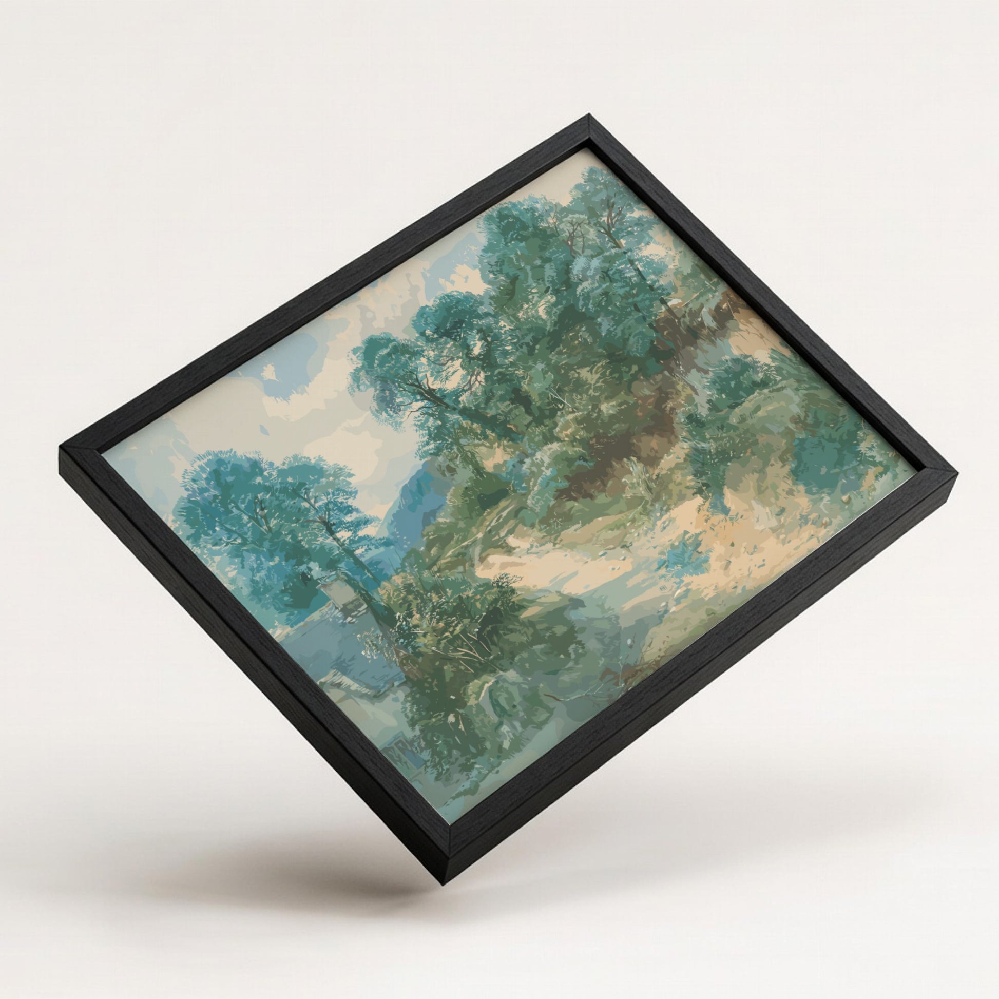 A Country Lane art print by John Middleton, featuring a serene landscape drawing with trees and a winding