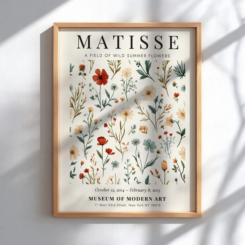 Henri Matisse wild summer flowers poster featuring vibrant floral designs in soft colors