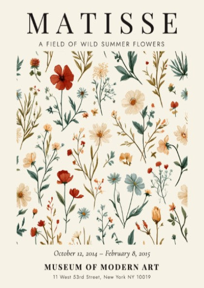 Henri Matisse wild summer flowers poster featuring vibrant floral designs in soft colors