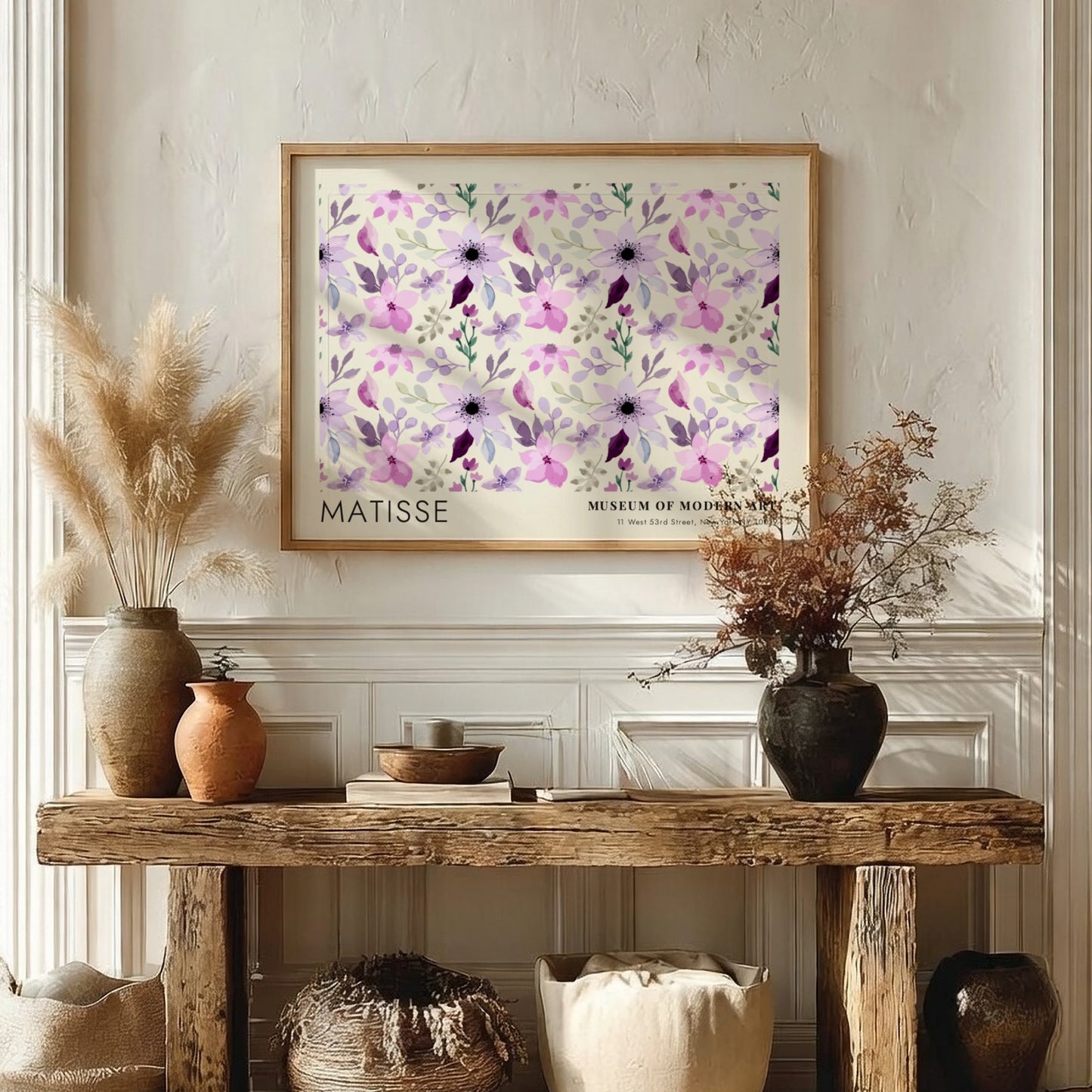 A Field of Wild Summer Flowers poster featuring soft purples and greens in a floral design, perfect for wall