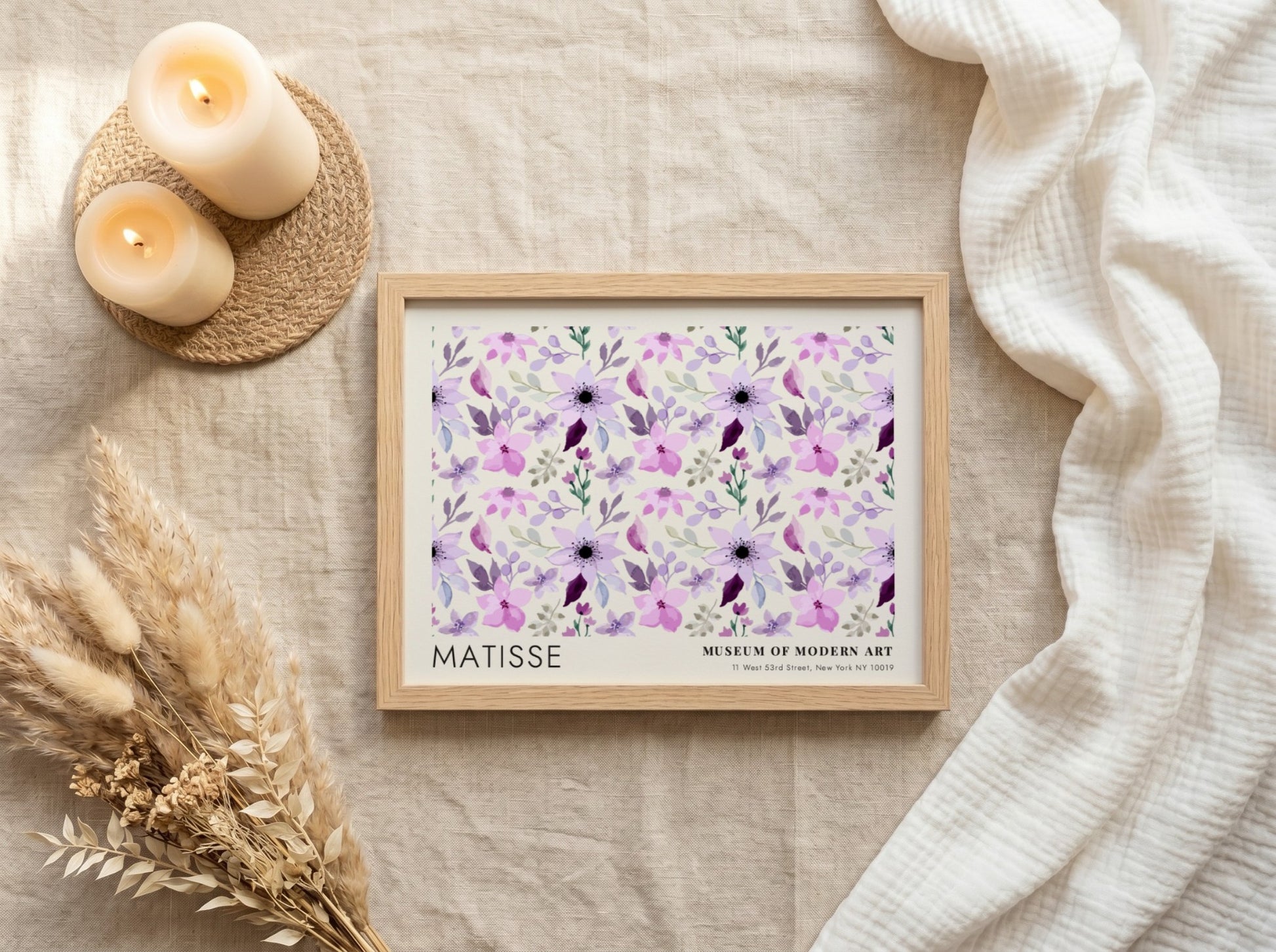 A Field of Wild Summer Flowers poster featuring soft purples and greens in a floral design, perfect for wall