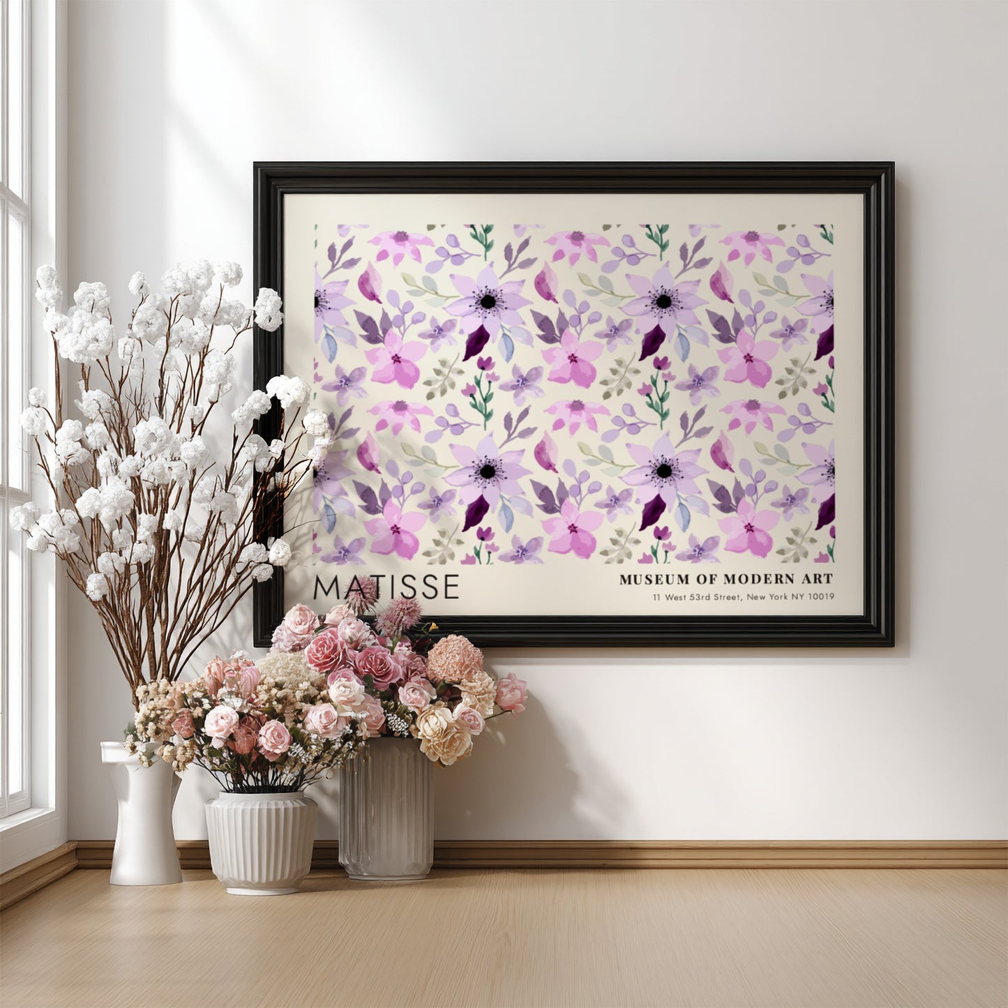 A Field of Wild Summer Flowers poster featuring soft purples and greens in a floral design, perfect for wall