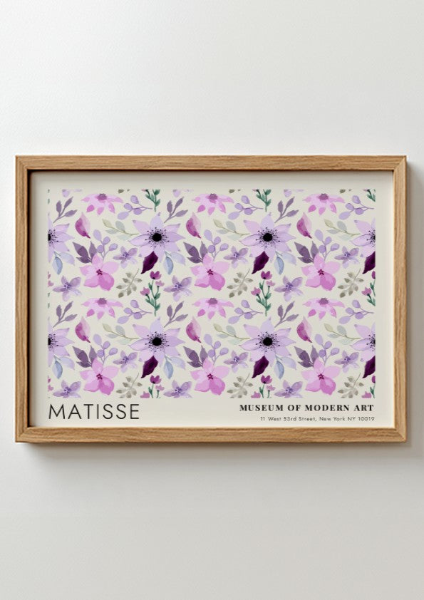 A Field of Wild Summer Flowers poster featuring soft purples and greens in a floral design, perfect for wall