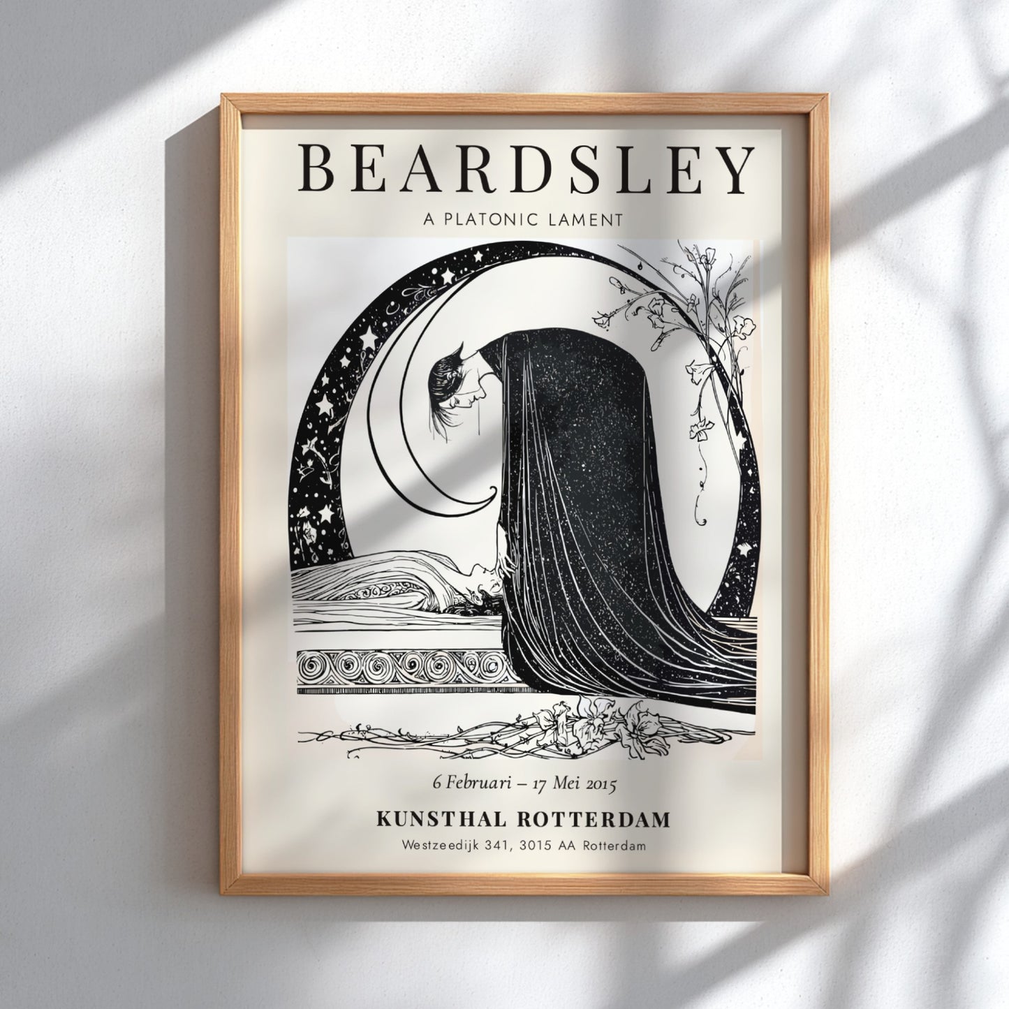 Aubrey Beardsley poster featuring A Platonic Lament in black and white, showcasing intricate details and