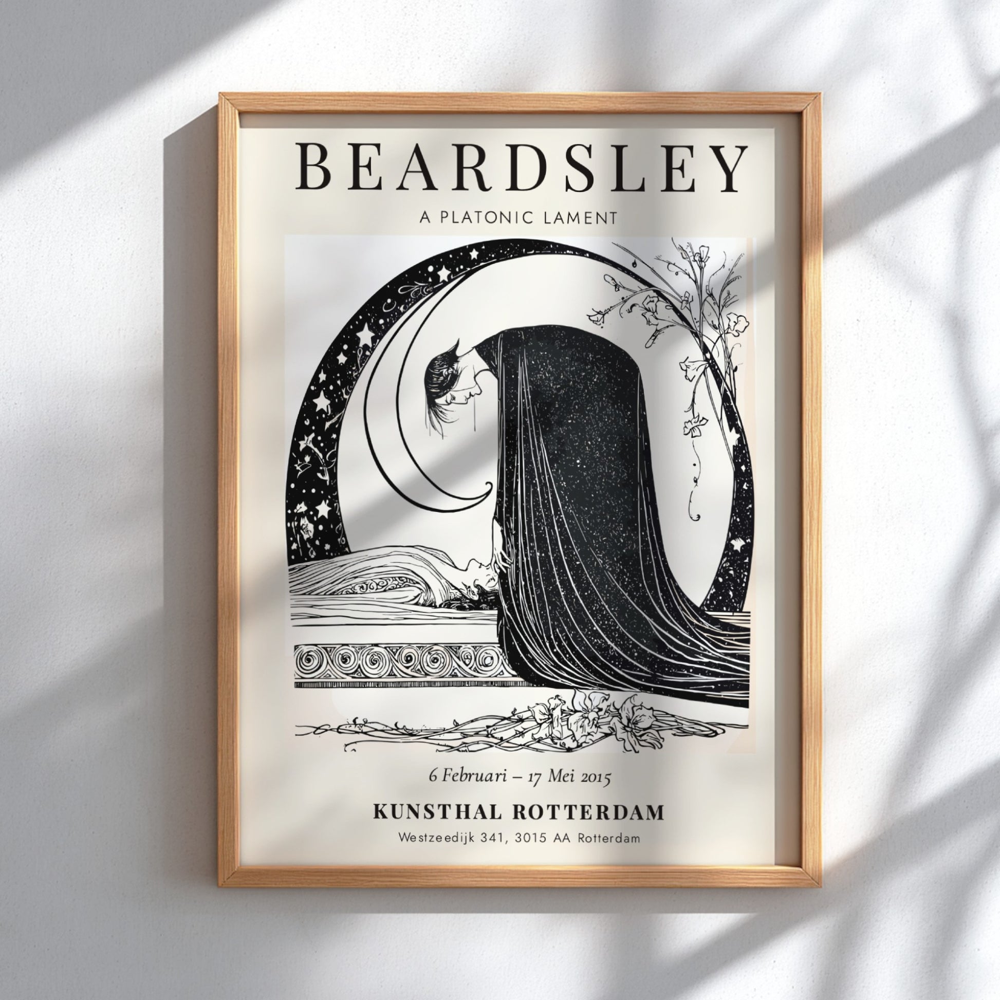 Aubrey Beardsley poster featuring A Platonic Lament in black and white, showcasing intricate details and