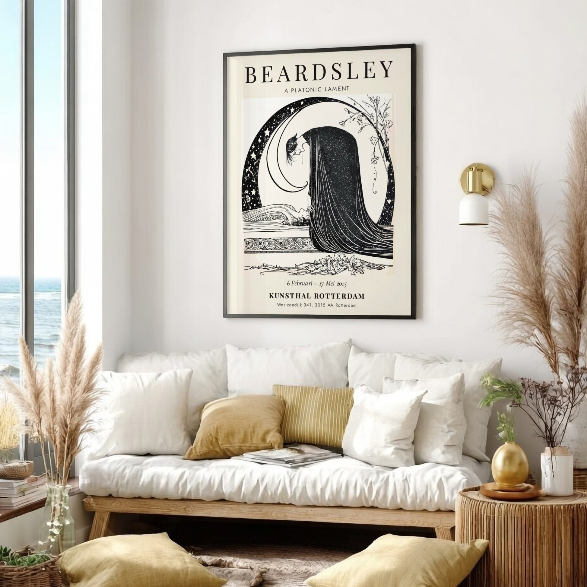 Aubrey Beardsley poster featuring A Platonic Lament in black and white, showcasing intricate details and