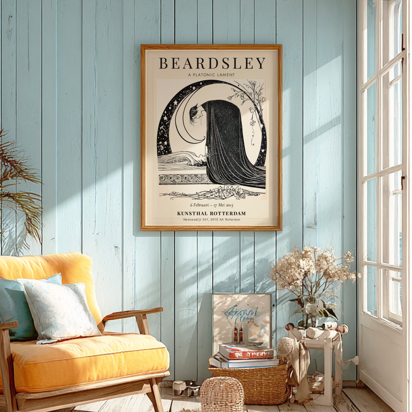 Aubrey Beardsley poster featuring A Platonic Lament in black and white, showcasing intricate details and