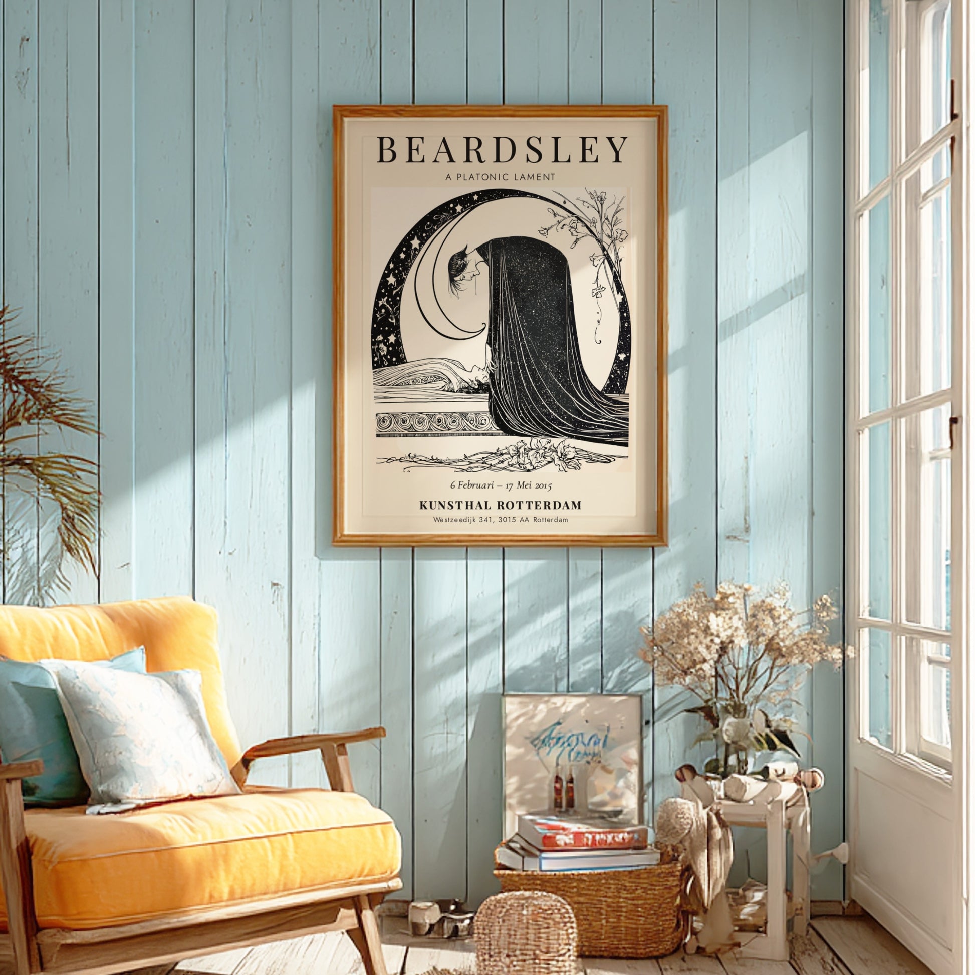 Aubrey Beardsley poster featuring A Platonic Lament in black and white, showcasing intricate details and