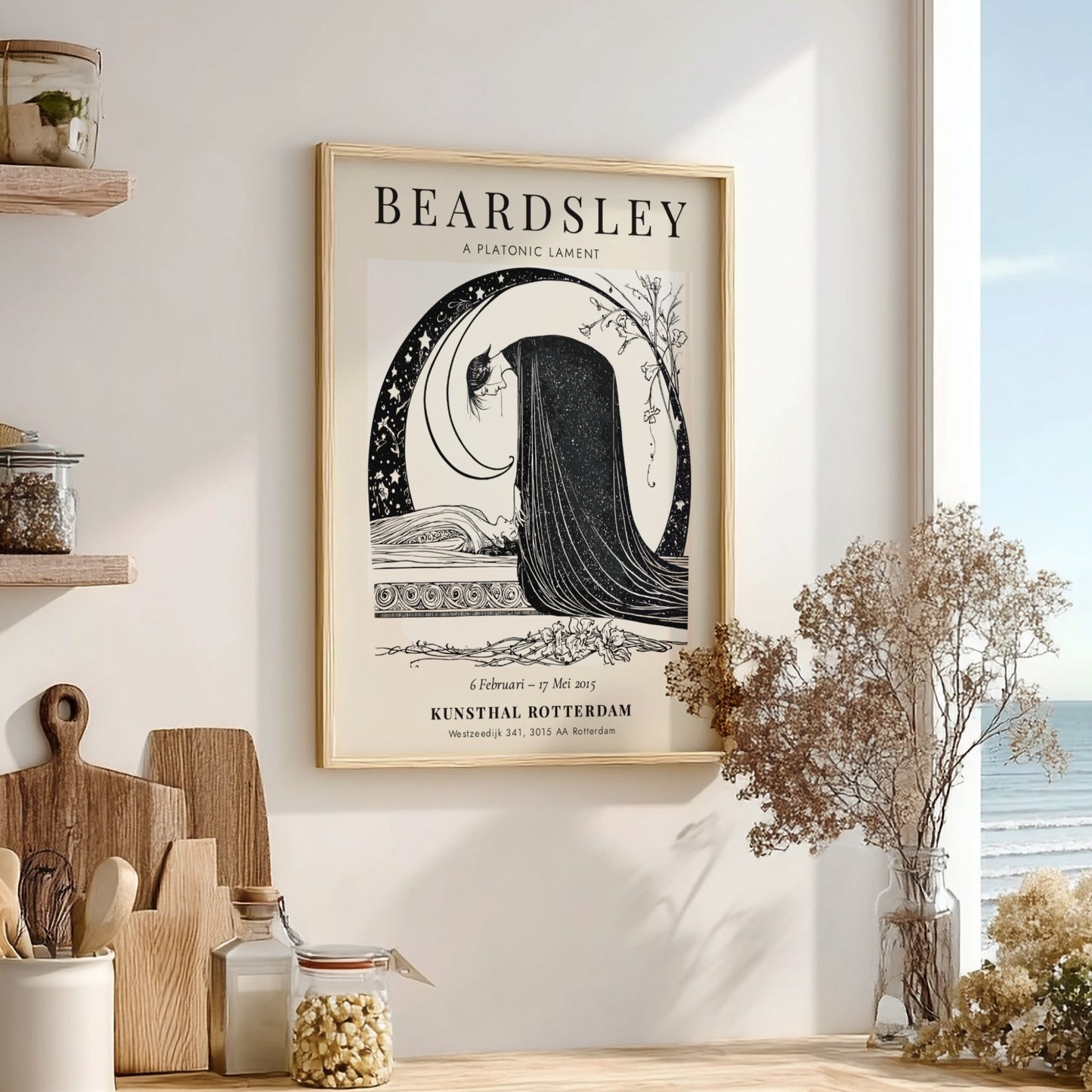 Aubrey Beardsley poster featuring A Platonic Lament in black and white, showcasing intricate details and