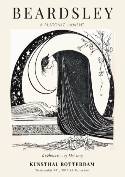 Aubrey Beardsley poster featuring A Platonic Lament in black and white, showcasing intricate details and