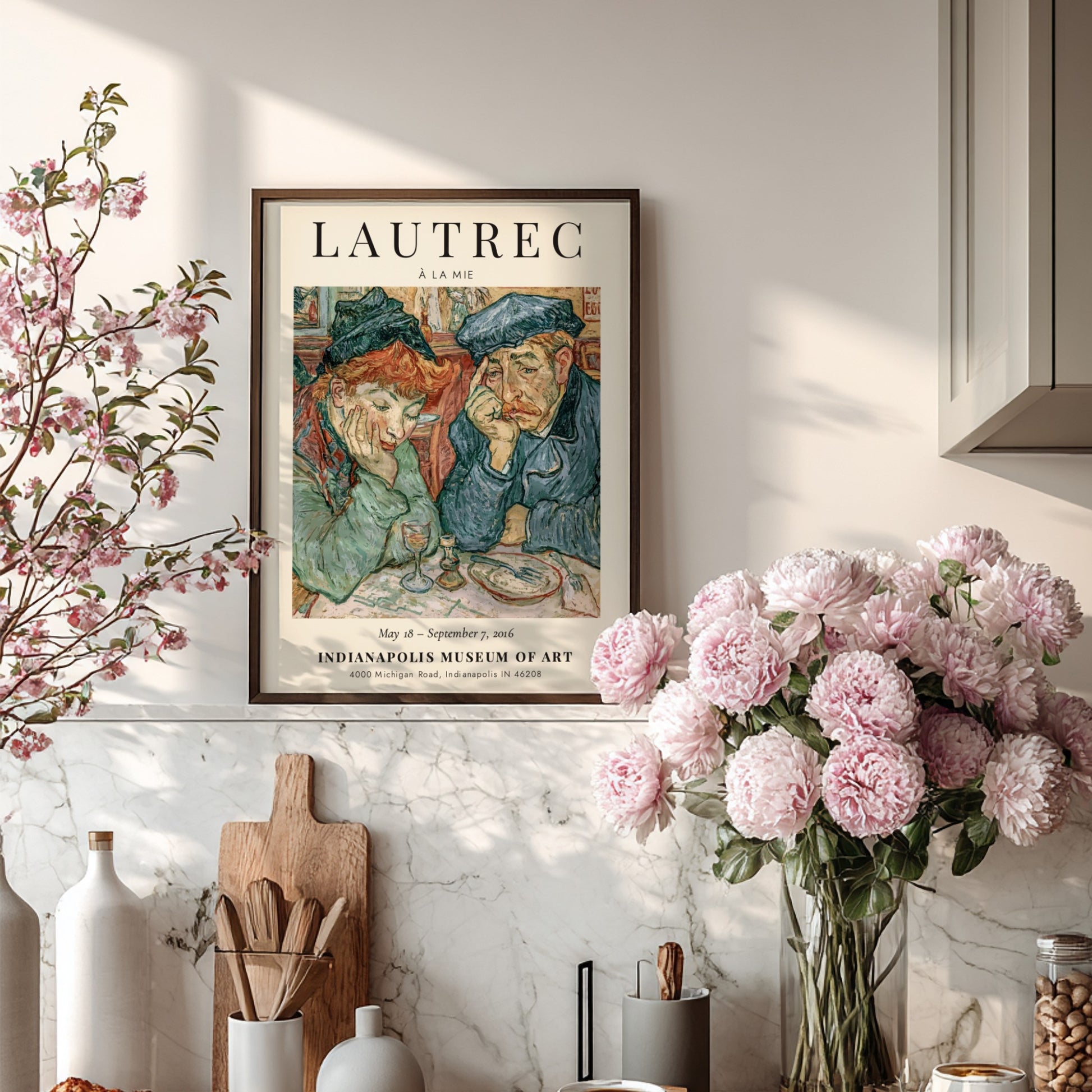 Toulouse-Lautrec poster featuring À la Mie, vibrant colors and expressive figures, vintage art print