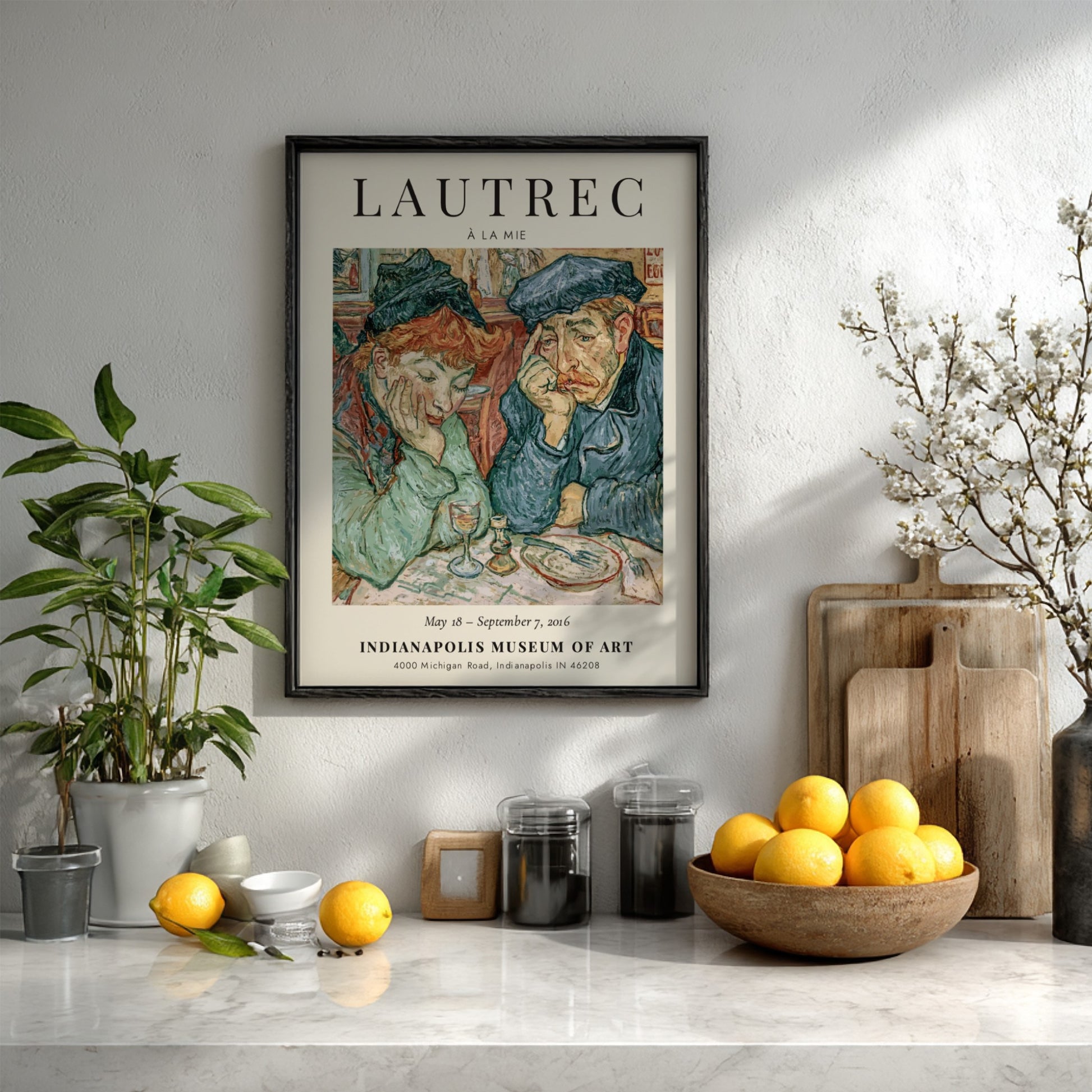 Toulouse-Lautrec poster featuring À la Mie, vibrant colors and expressive figures, vintage art print