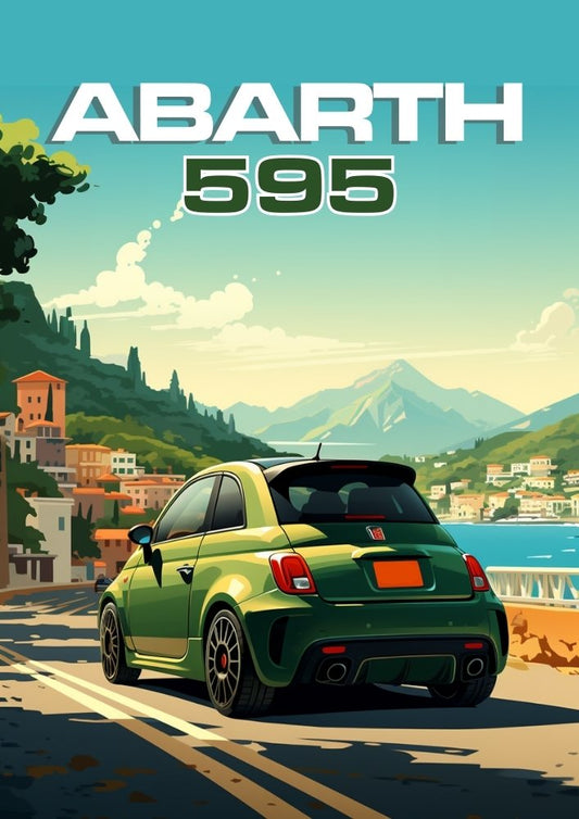 Affiche Abarth 595 – Décoration murale représentant une voiture de sport italienne haute performance