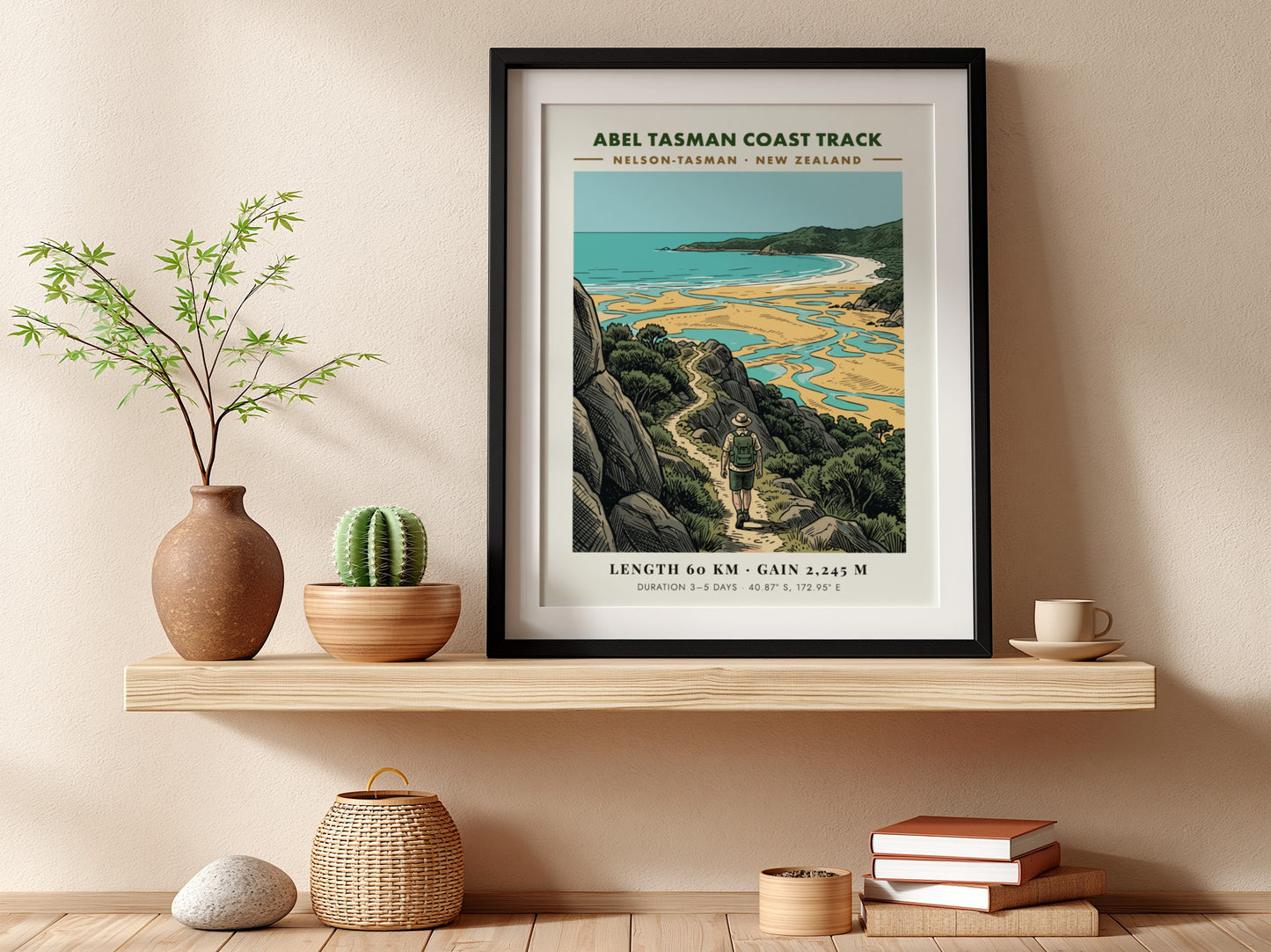 Poster of a hiker on the Abel Tasman Coast Track in New Zealand