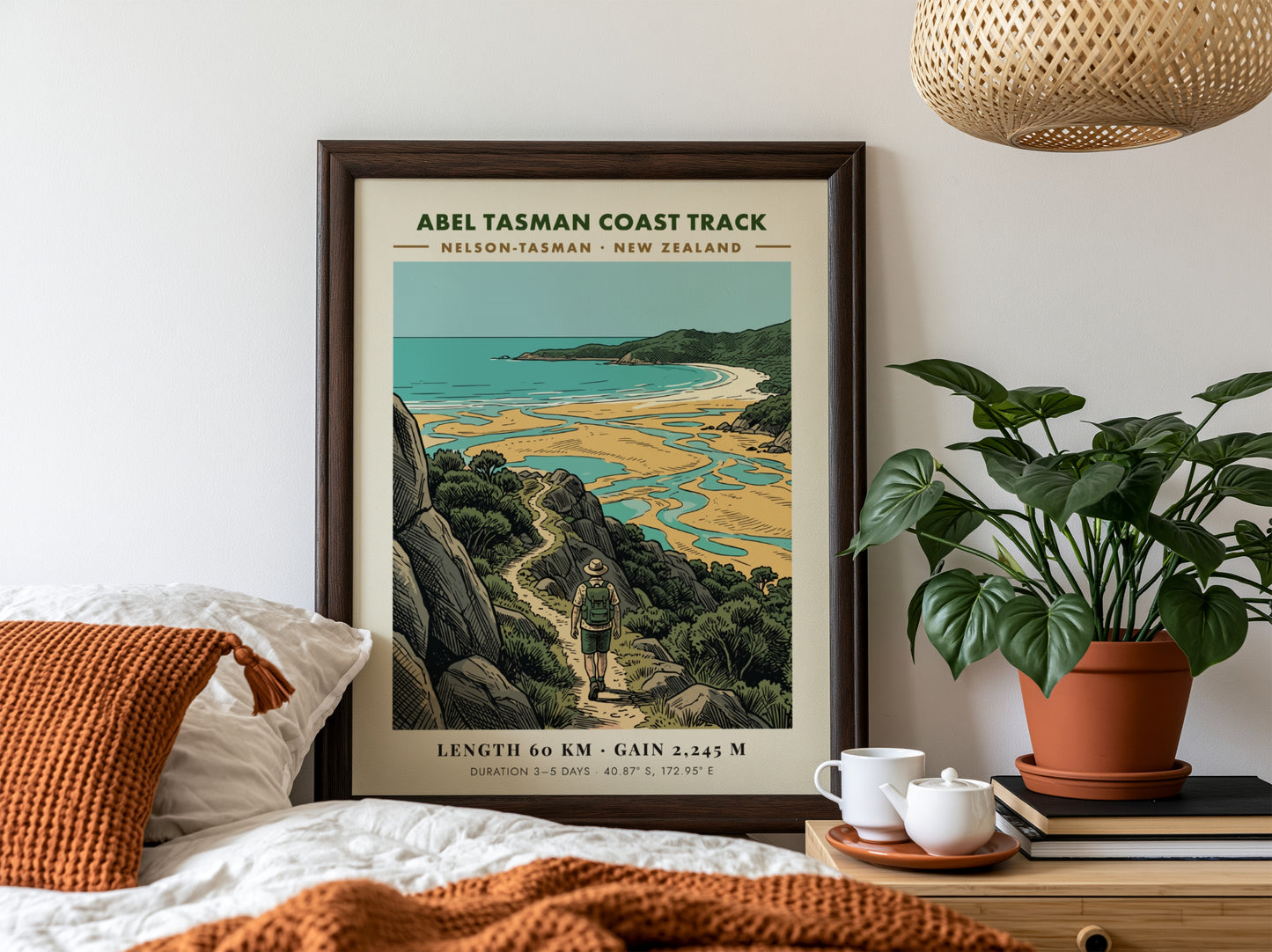 Poster of a hiker on the Abel Tasman Coast Track in New Zealand