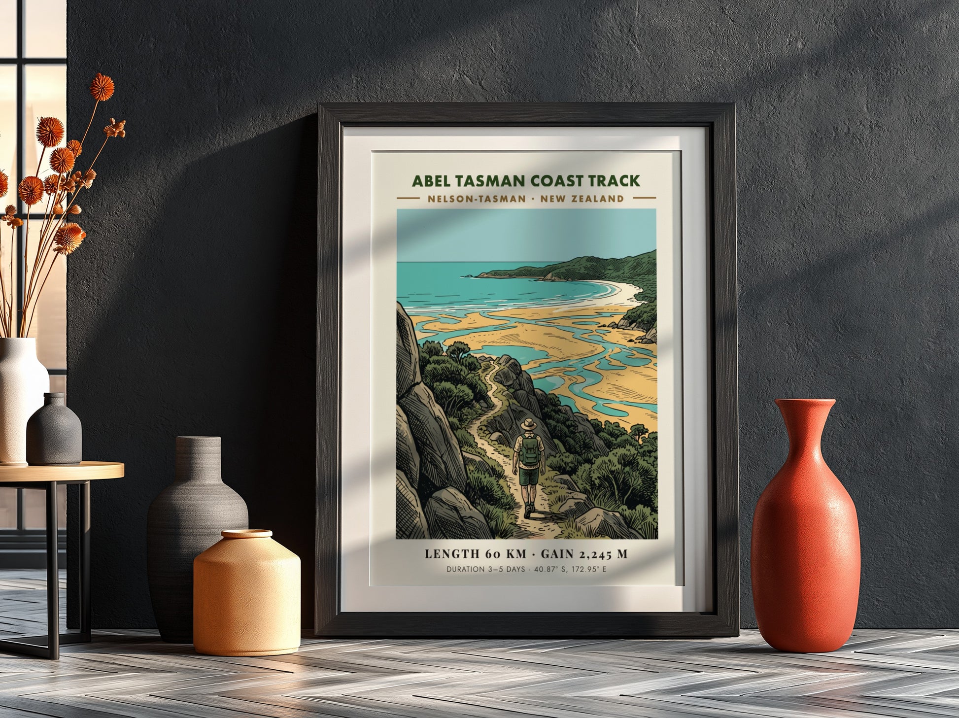 Poster of a hiker on the Abel Tasman Coast Track in New Zealand