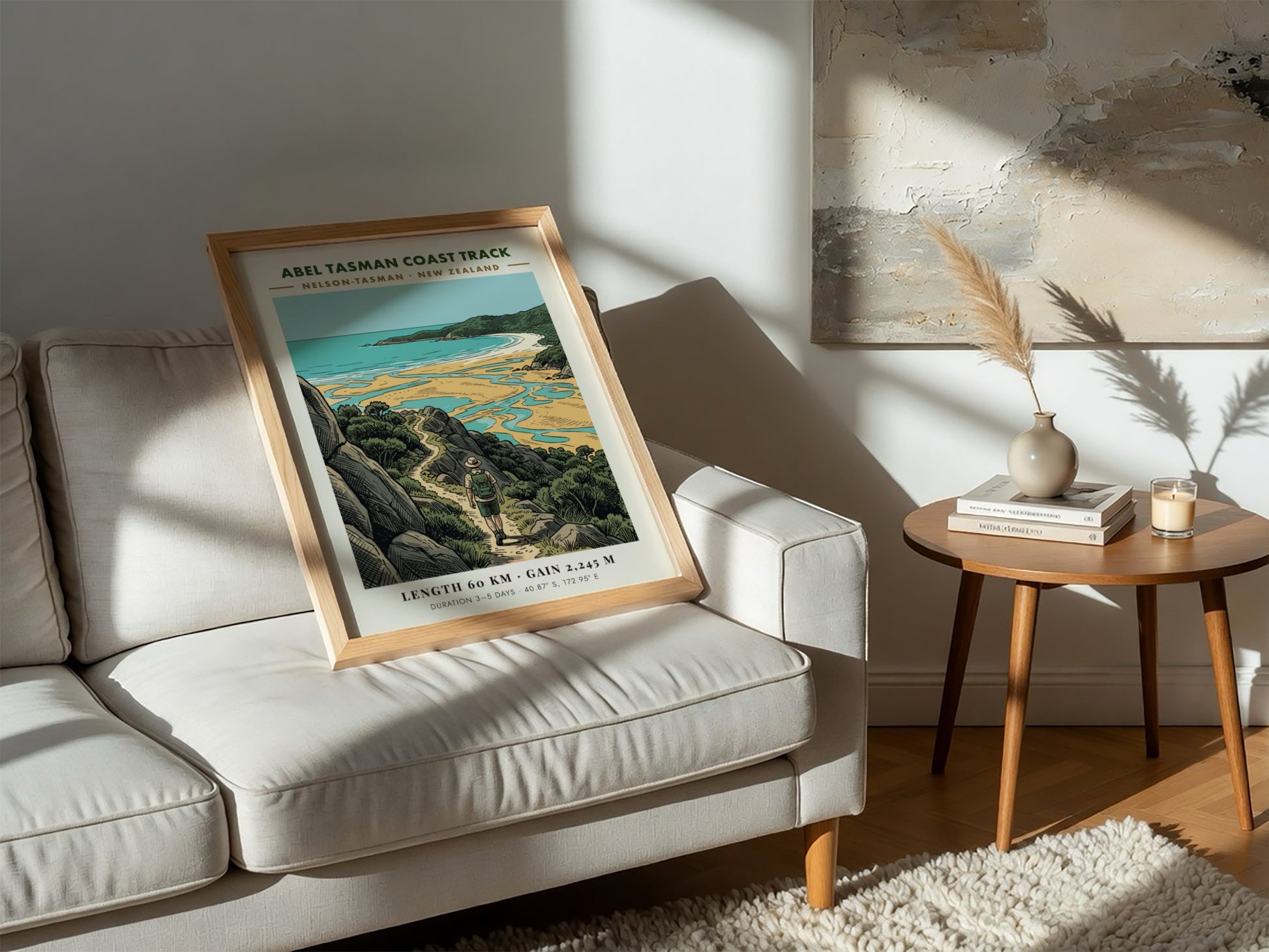 Poster of a hiker on the Abel Tasman Coast Track in New Zealand