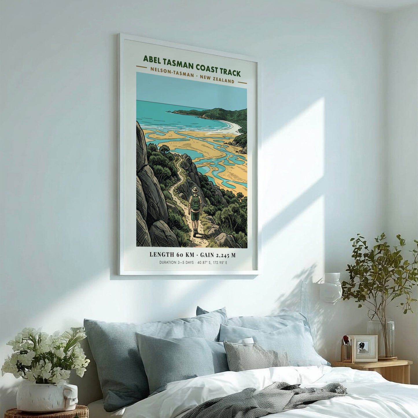 Poster of a hiker on the Abel Tasman Coast Track in New Zealand