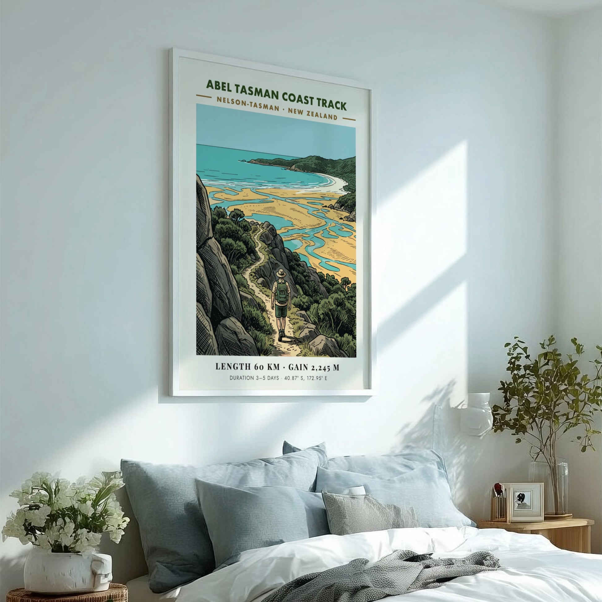 Poster of a hiker on the Abel Tasman Coast Track in New Zealand