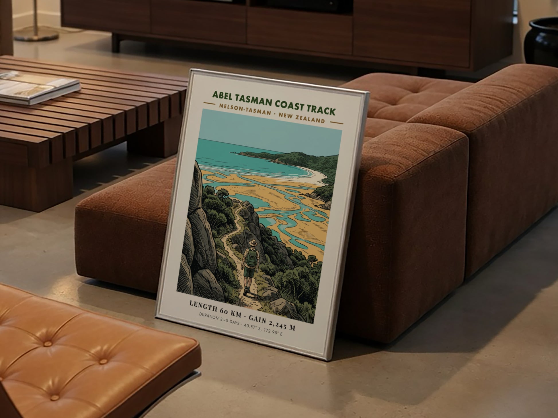 Poster of a hiker on the Abel Tasman Coast Track in New Zealand