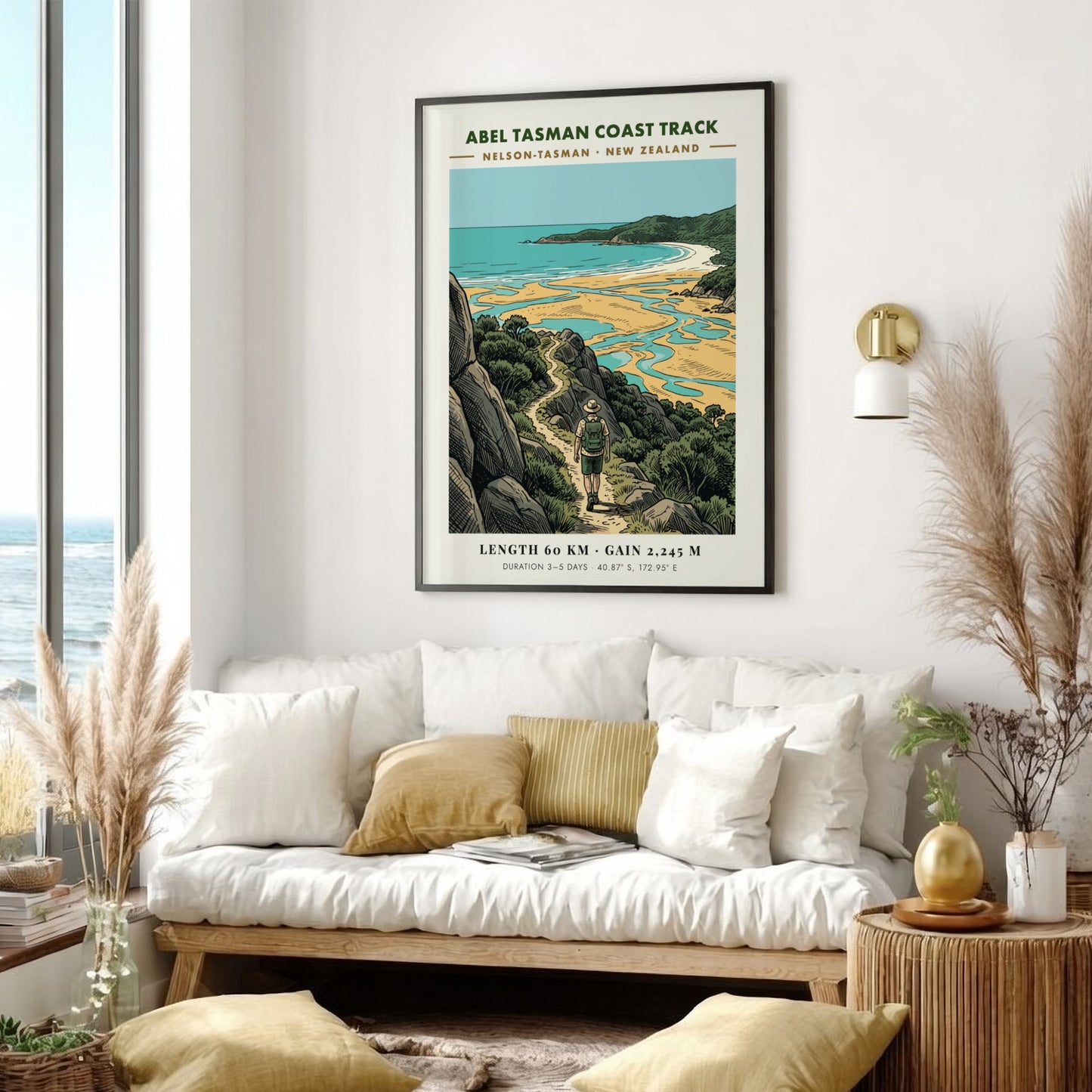 Poster of a hiker on the Abel Tasman Coast Track in New Zealand