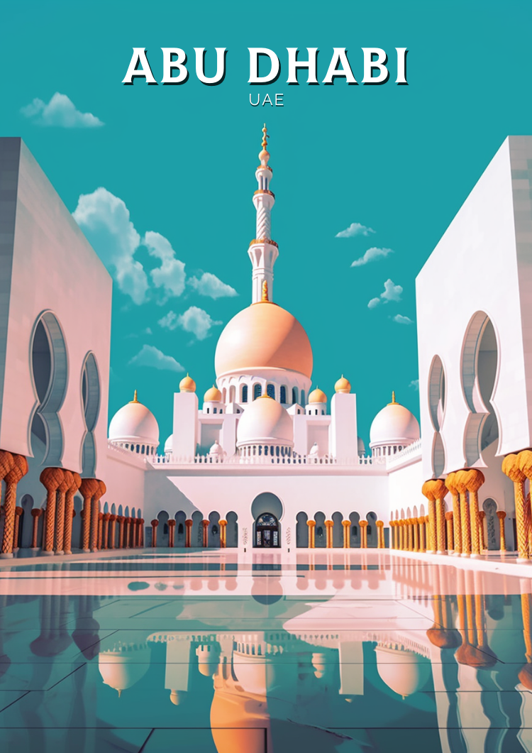 Asian ABU DHABI TRAVEL POSTER - RETRO UAE ART