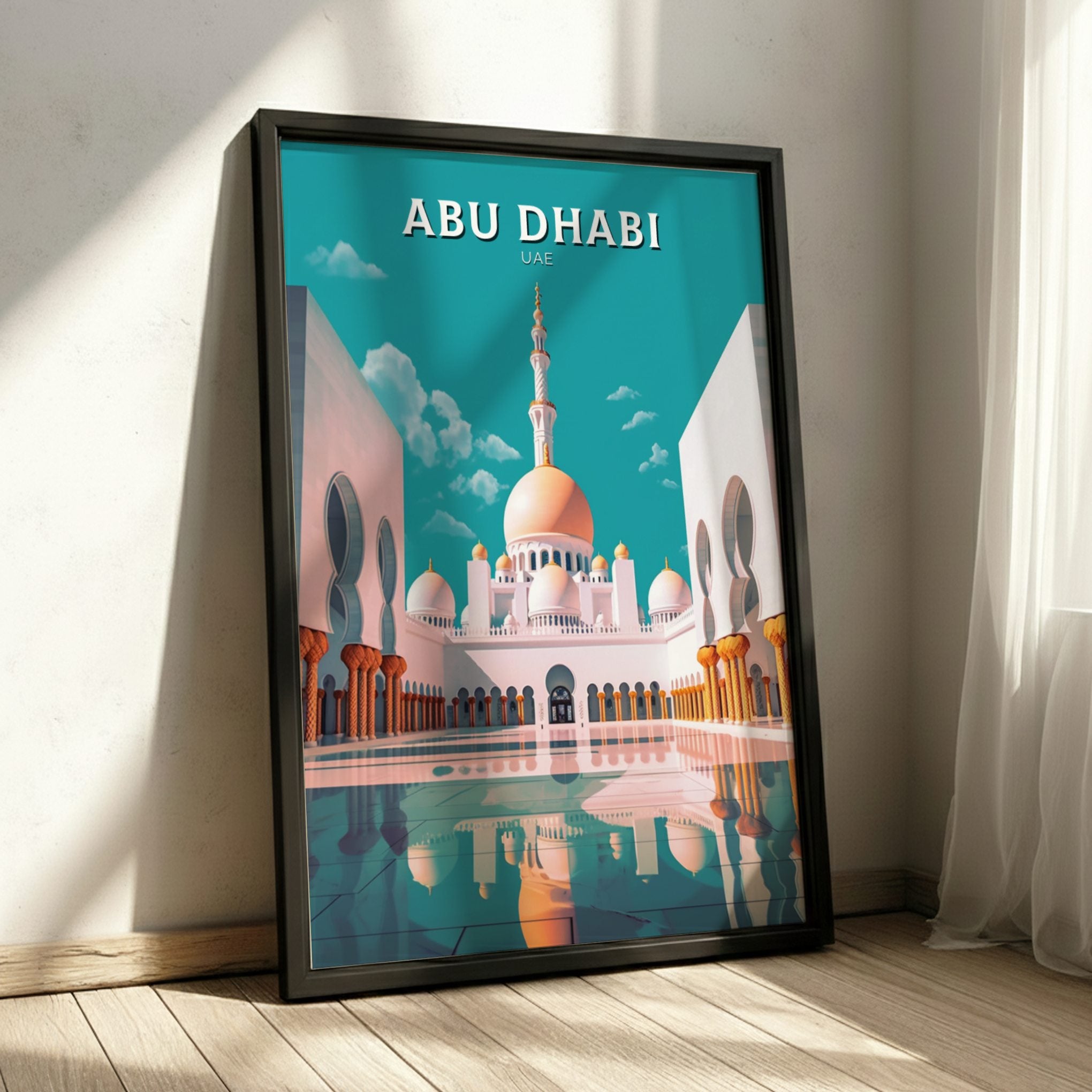 Asian ABU DHABI TRAVEL POSTER - RETRO UAE ART
