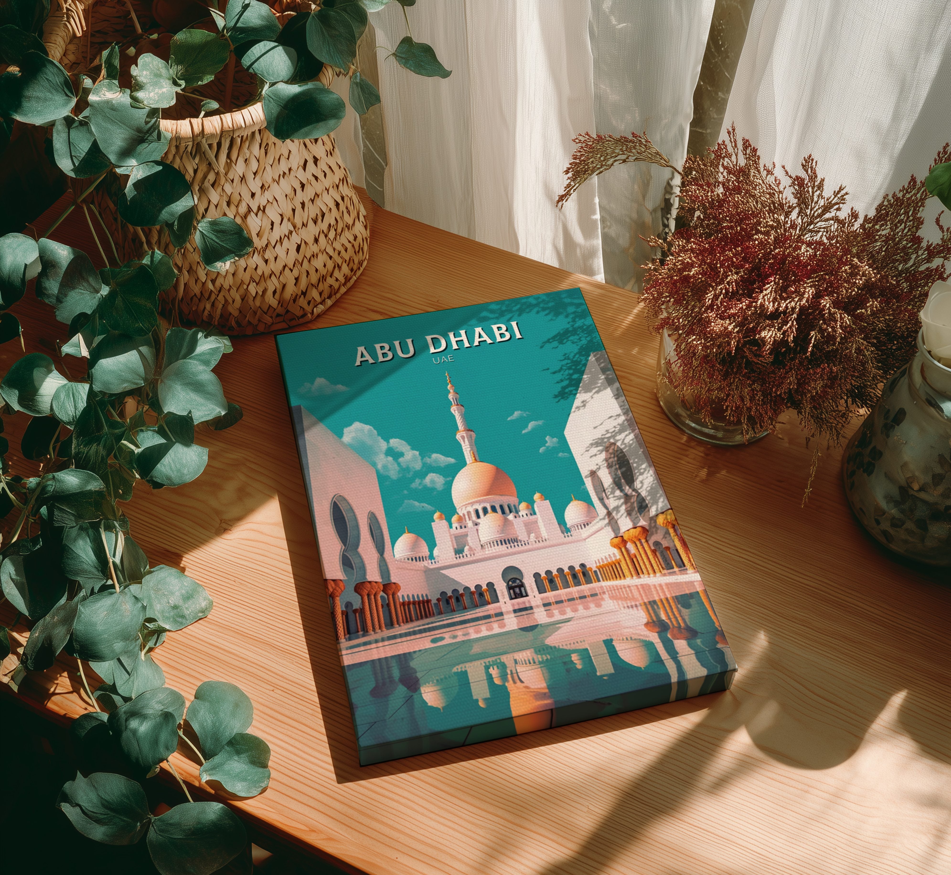Asian ABU DHABI TRAVEL POSTER - RETRO UAE ART