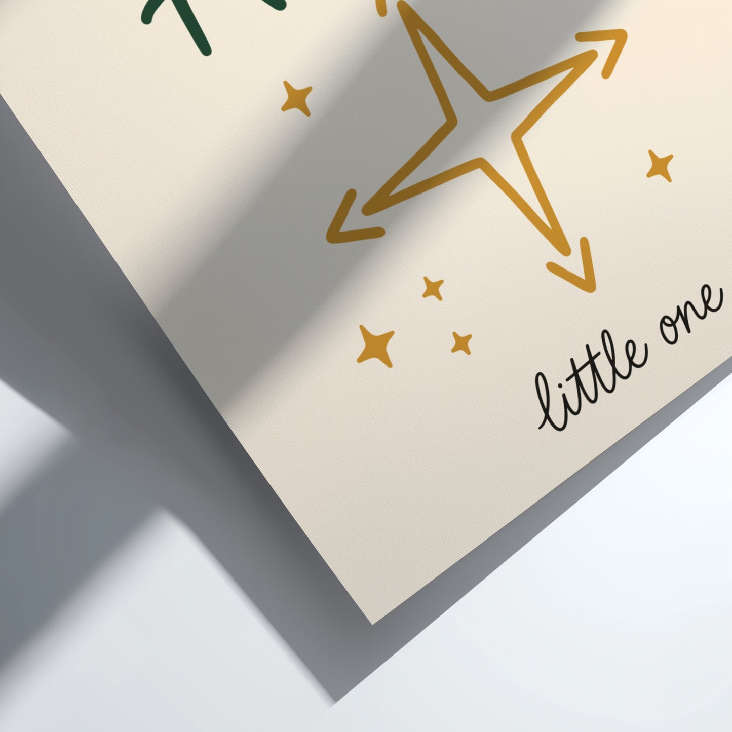 Kids room poster featuring 'Adventure Awaits' in green and gold, ideal for nursery decor and children's wall