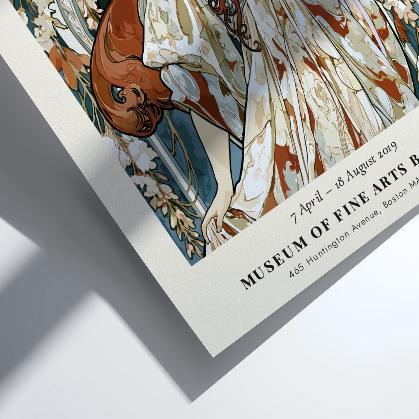 Alphonse Mucha poster featuring floral motifs and elegant colors in Art Nouveau style