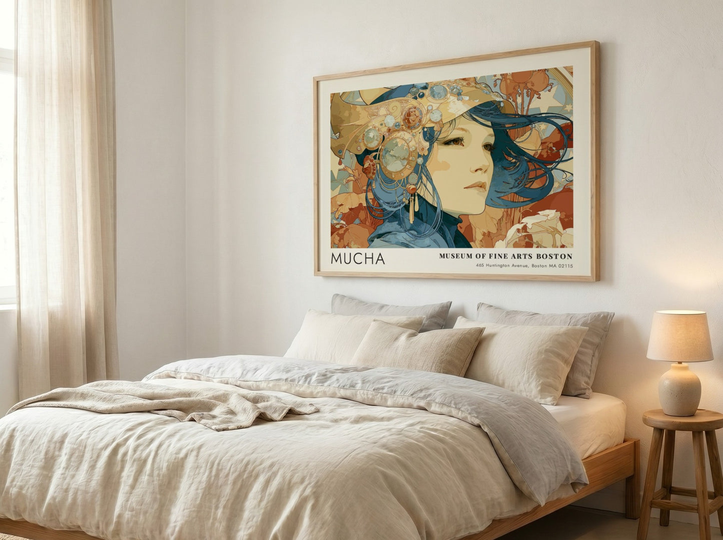 Wall art poster featuring Alphonse Mucha Poésie Décorative in deep blue and terracotta tones