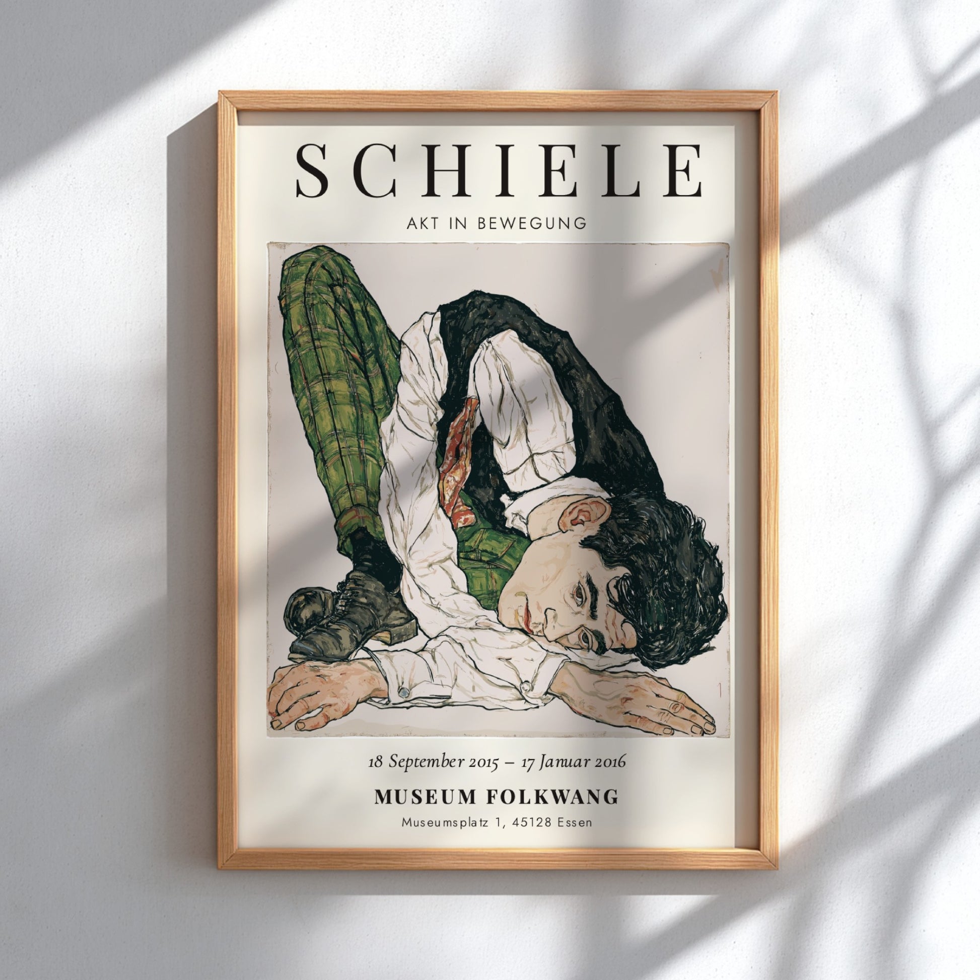 Egon Schiele poster featuring Akt in Bewegung with bold lines and muted colors