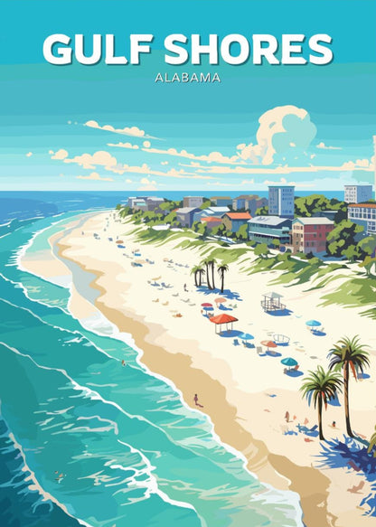 Gulf Shores Travel Poster, Alabama Wall Art, Gulf Shores Print, Gulf of Mexico Artwork, Home Décor, Gulf Shores Illustration, Alabama Poster