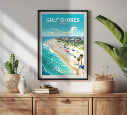 Gulf Shores Travel Poster, Alabama Wall Art, Gulf Shores Print, Gulf of Mexico Artwork, Home Décor, Gulf Shores Illustration, Alabama Poster