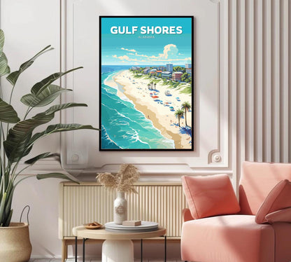 Gulf Shores Travel Poster, Alabama Wall Art, Gulf Shores Print, Gulf of Mexico Artwork, Home Décor, Gulf Shores Illustration, Alabama Poster