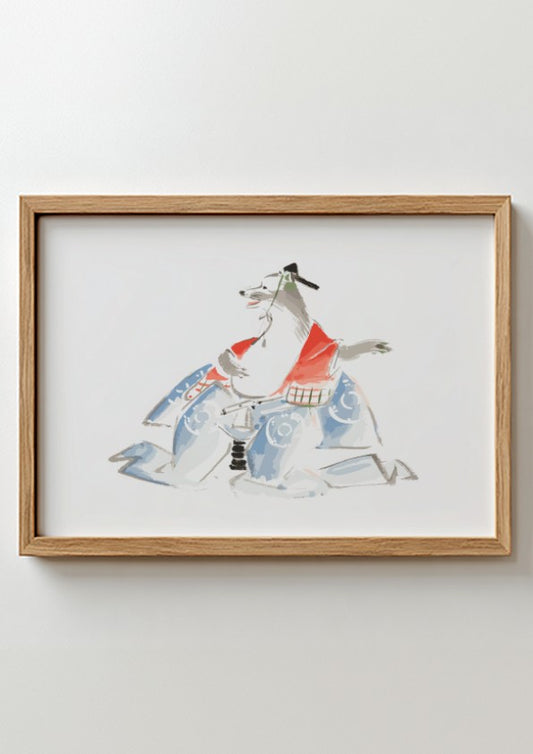 Japanese art poster featuring Ichiryusai Hiroshige's sketches with vibrant colors and traditional design