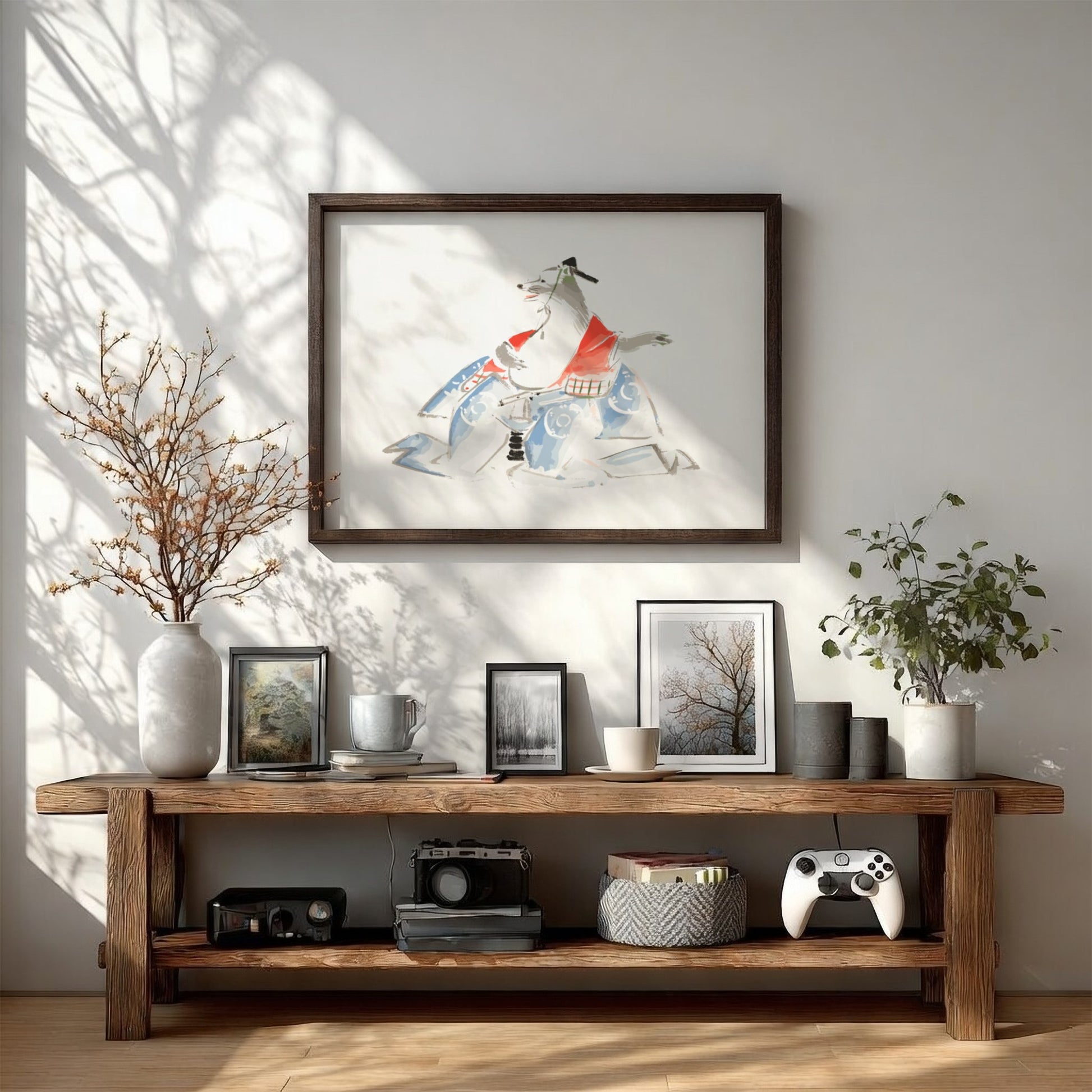 Japanese art poster featuring Ichiryusai Hiroshige's sketches with vibrant colors and traditional design